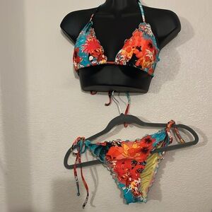 Floral Bikini Tropical Pretty bright adjustable Triangle Tie Scrunch Cute Sexy